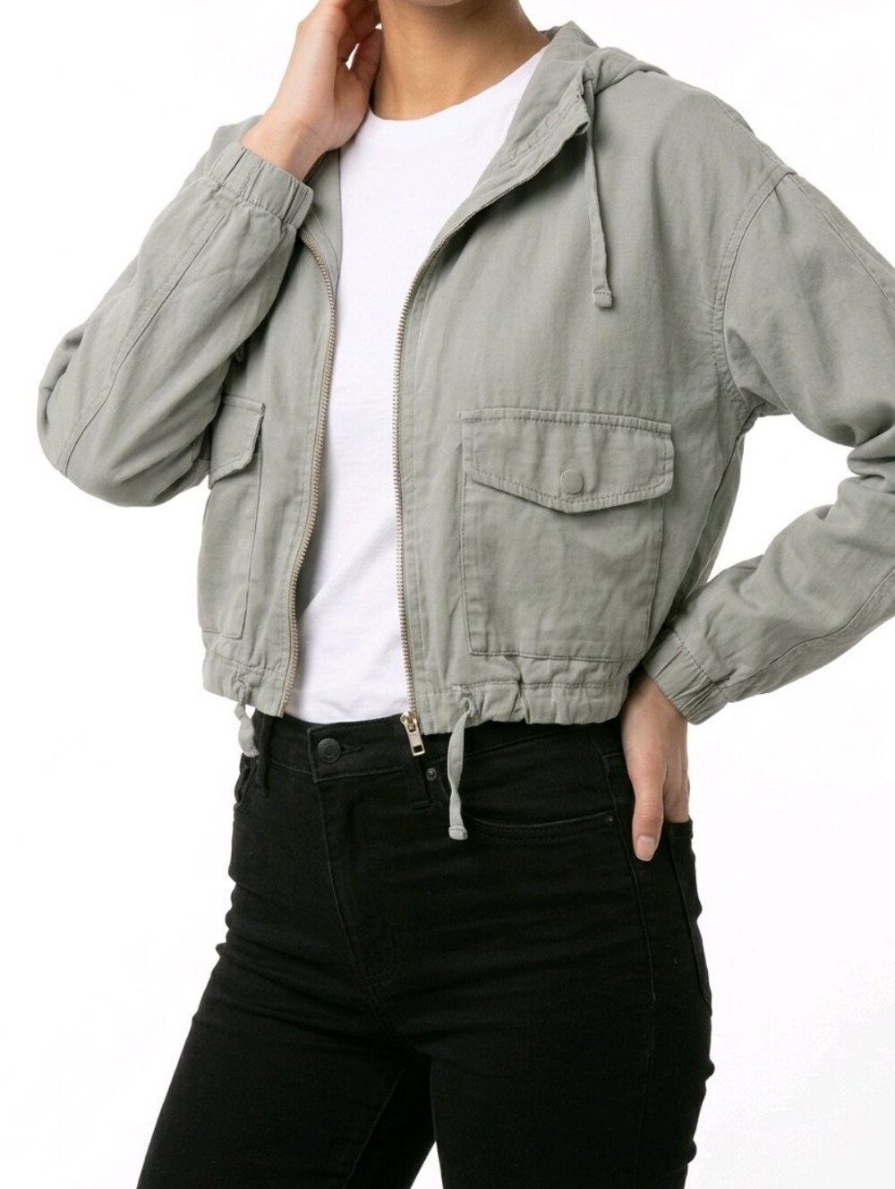 ABERCROMBIE & FITCH Sage Green Hooded Utility Cargo Jacket